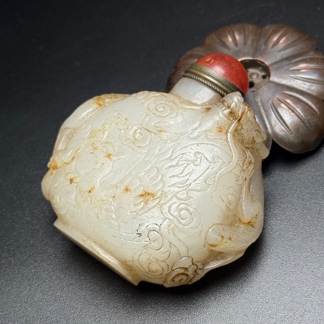 Hetian Jade Dragon Snuff Bottle - 7