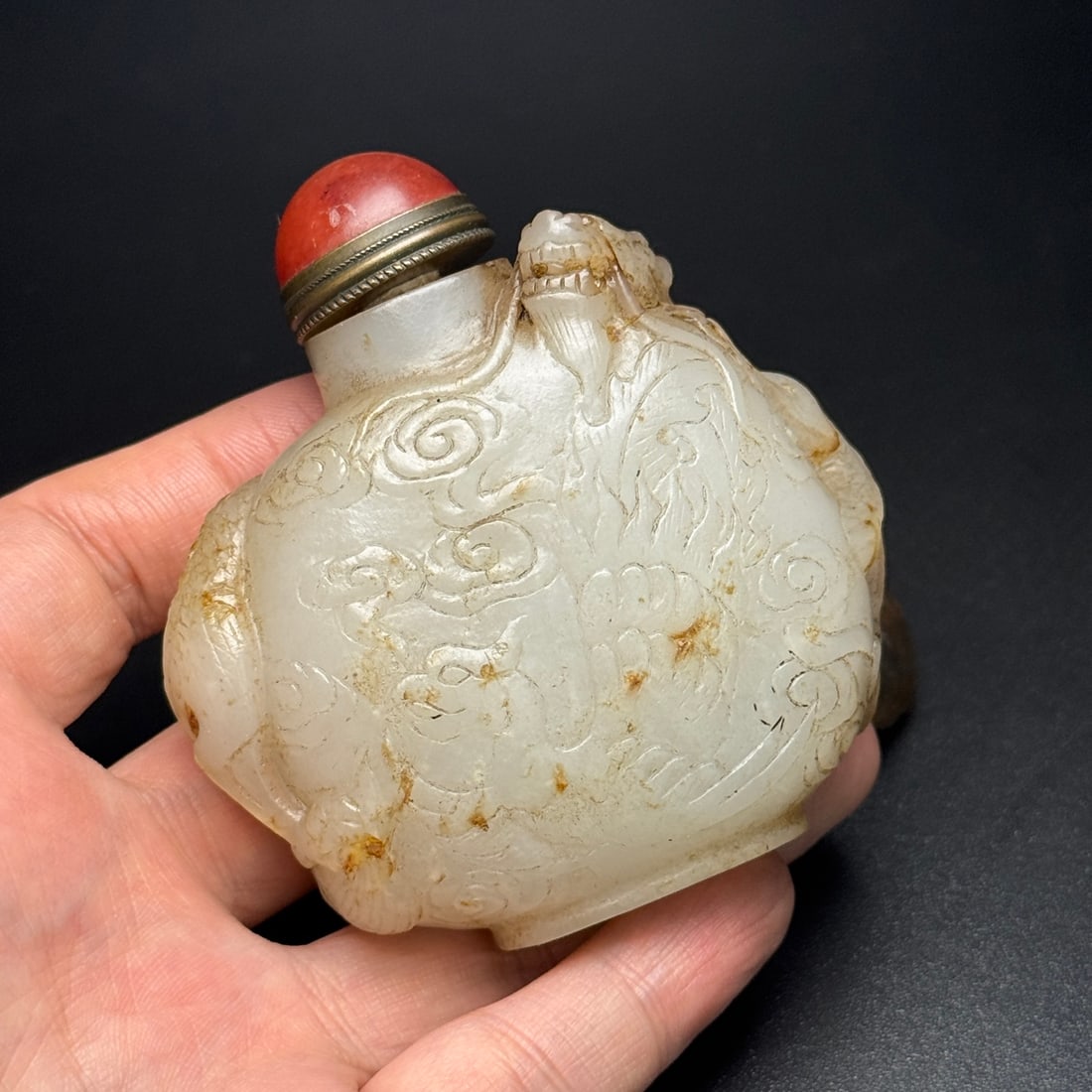 Hetian Jade Dragon Snuff Bottle - 8