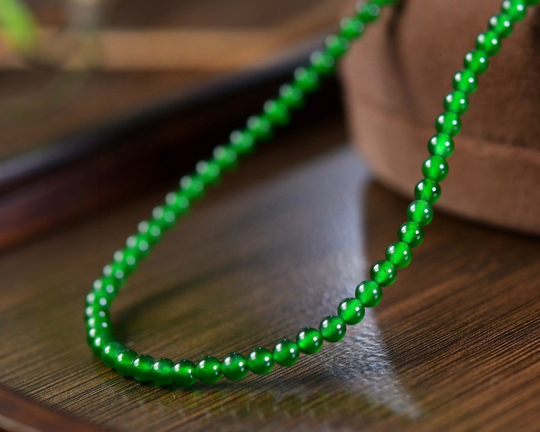 4mm Green Jadeite Necklace - 2