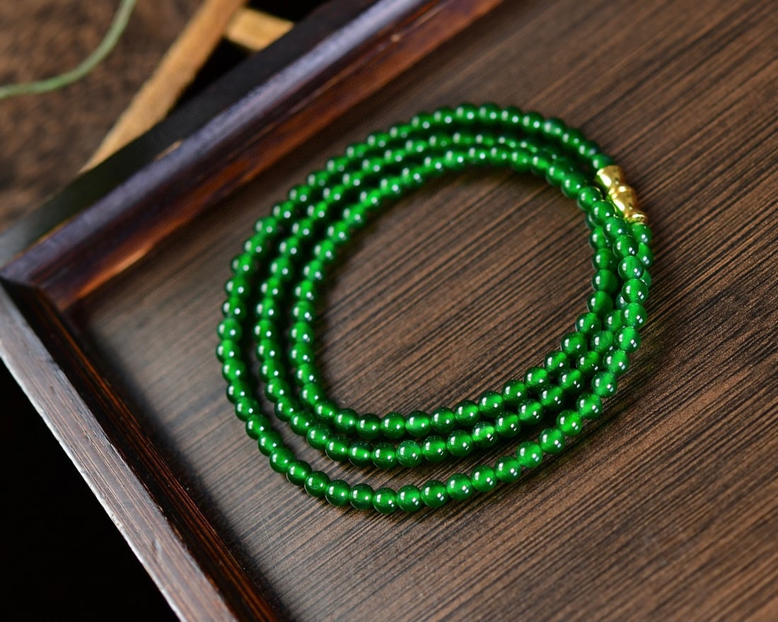 4mm Green Jadeite Necklace - 4