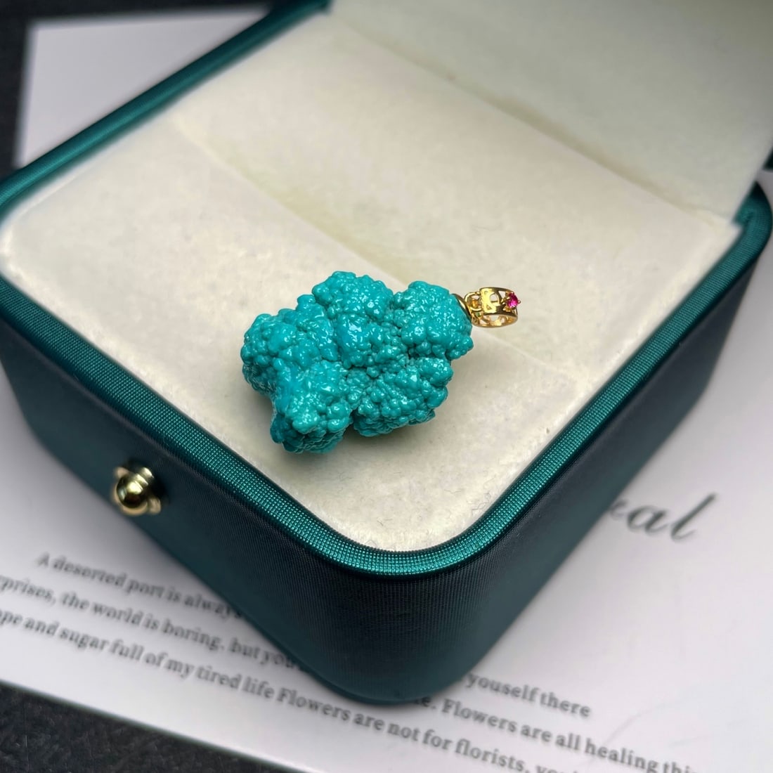 18K Gold Inlay Turquoise Original Stone Pendant - 2