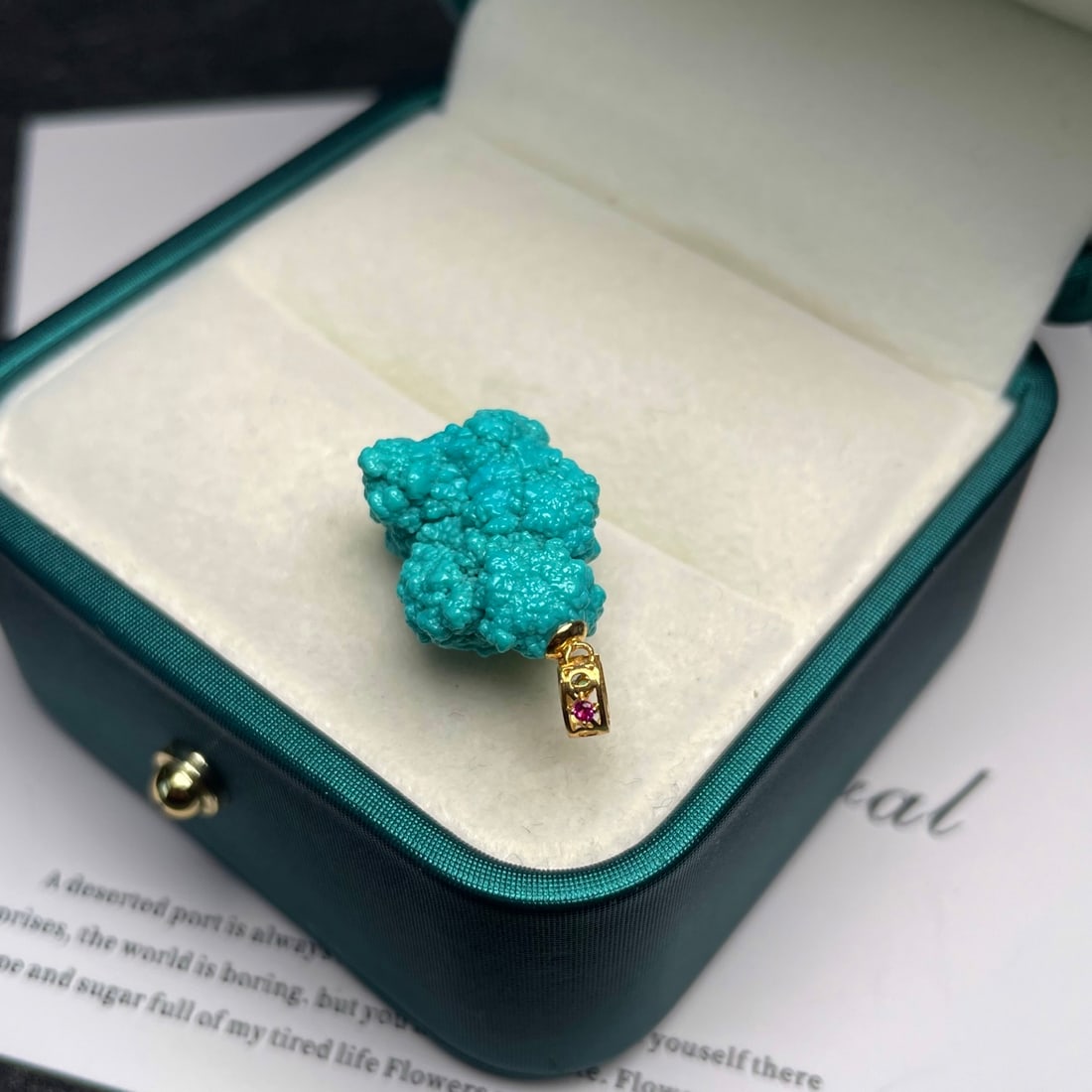 18K Gold Inlay Turquoise Original Stone Pendant - 3