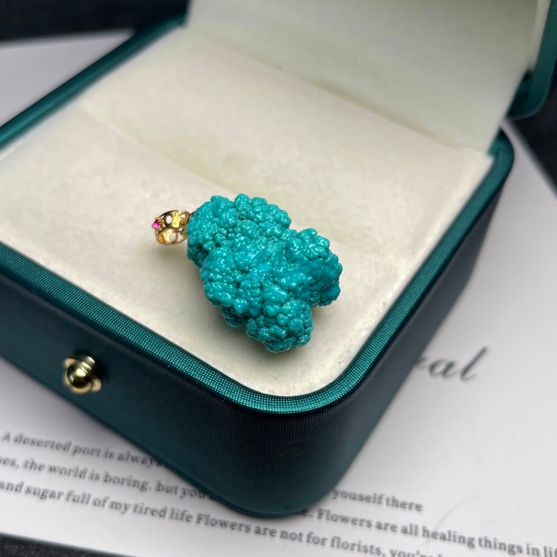 18K Gold Inlay Turquoise Original Stone Pendant - 4