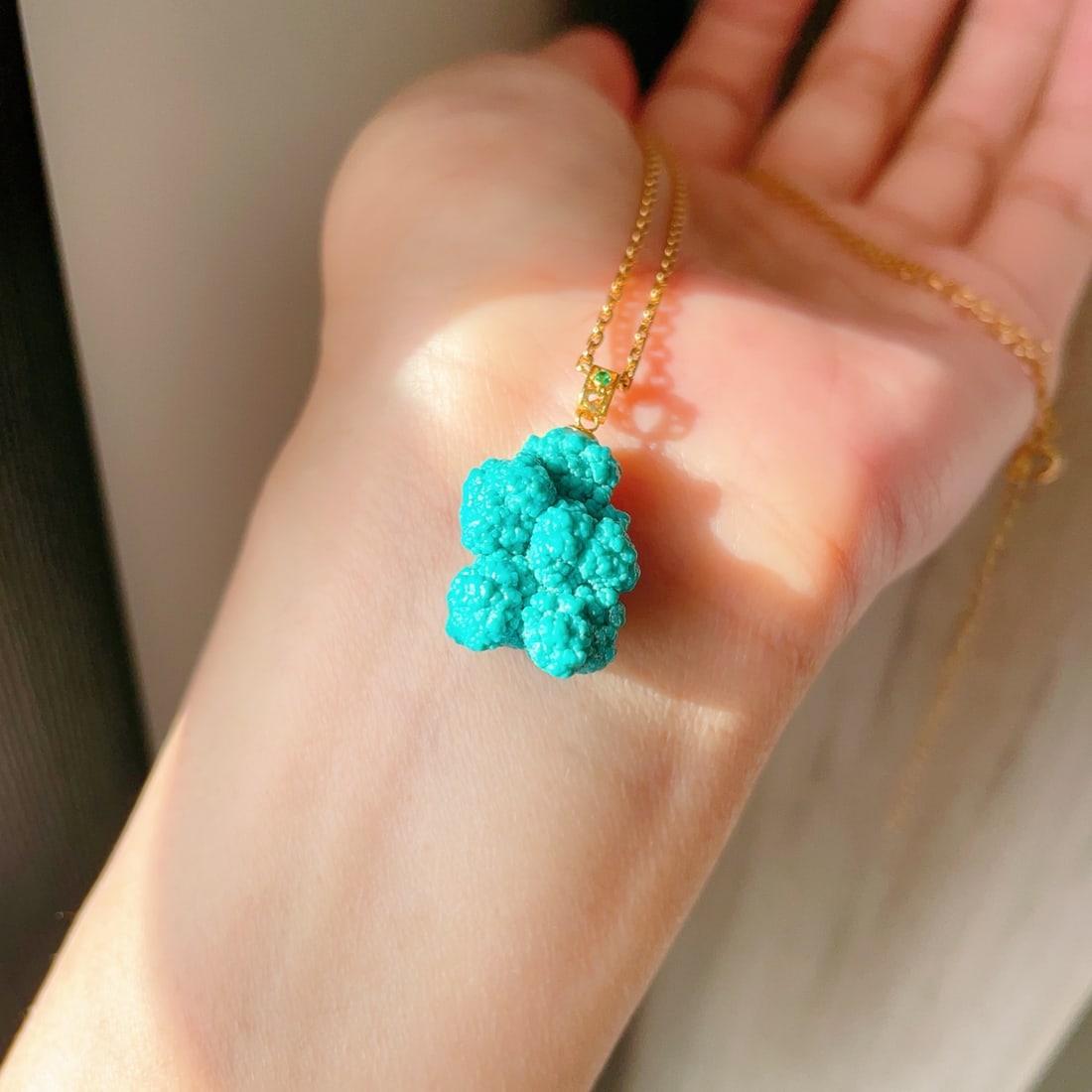 18K Gold Inlay Turquoise Original Stone Pendant - 5