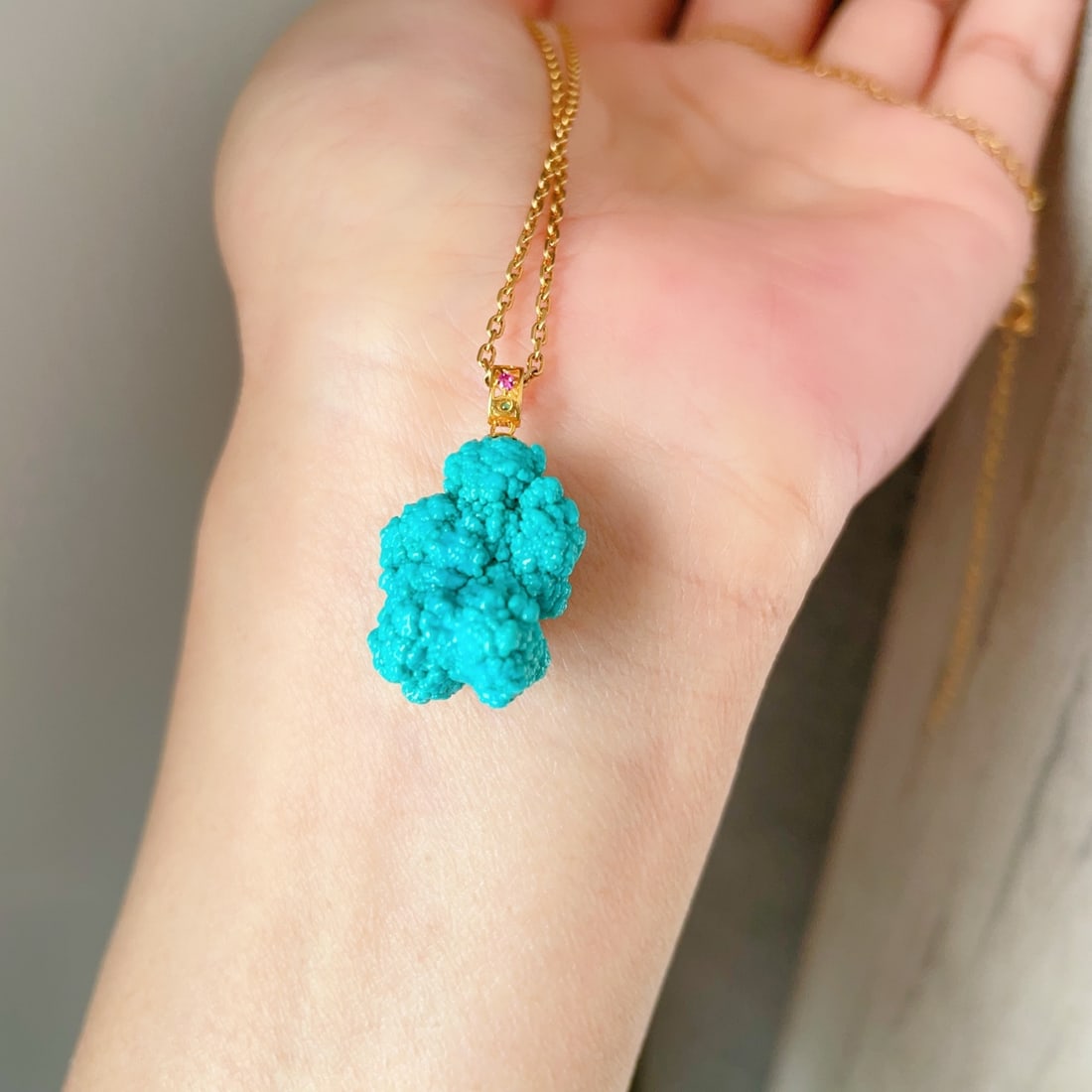 18K Gold Inlay Turquoise Original Stone Pendant - 7