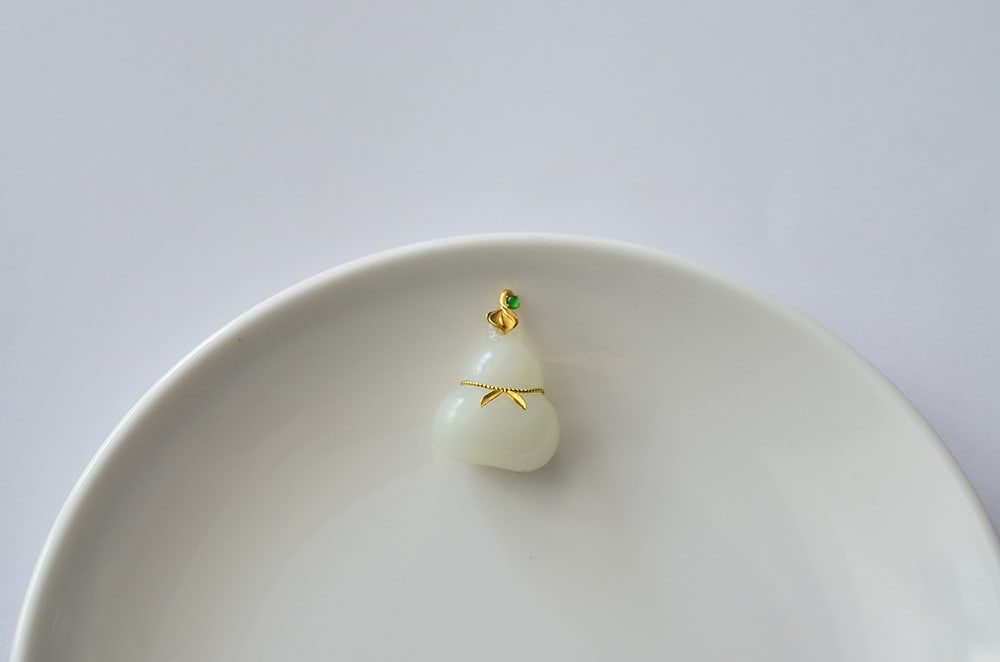 18K Gold Inlay Hetian Jade Pendant - Gourd - 7