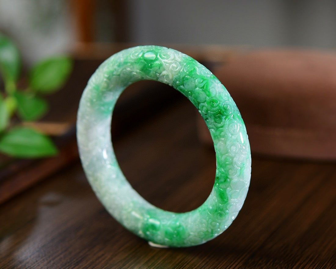 Inside Diameter 57.5mm Natural Green Jadeite Bracelet (1 of 6)