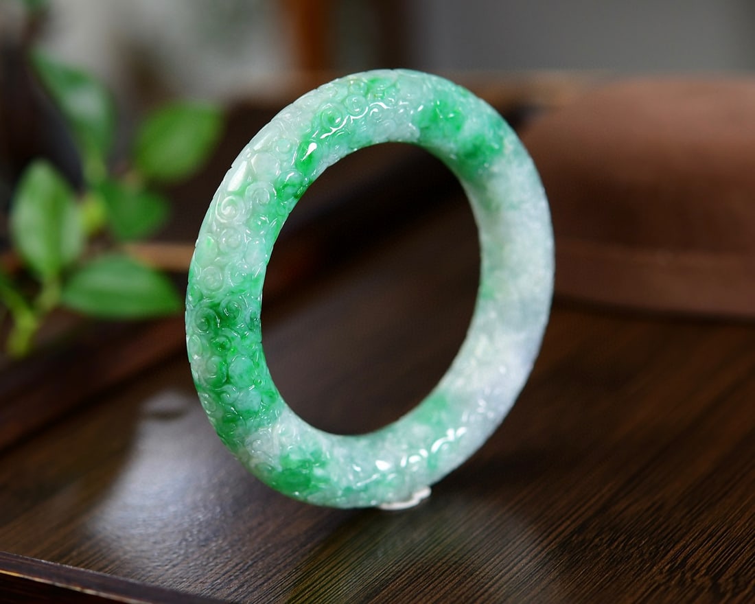 Inside Diameter 57.5mm Natural Green Jadeite Bracelet - 2