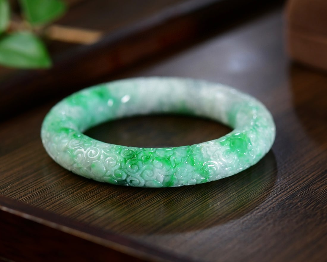 Inside Diameter 57.5mm Natural Green Jadeite Bracelet - 3