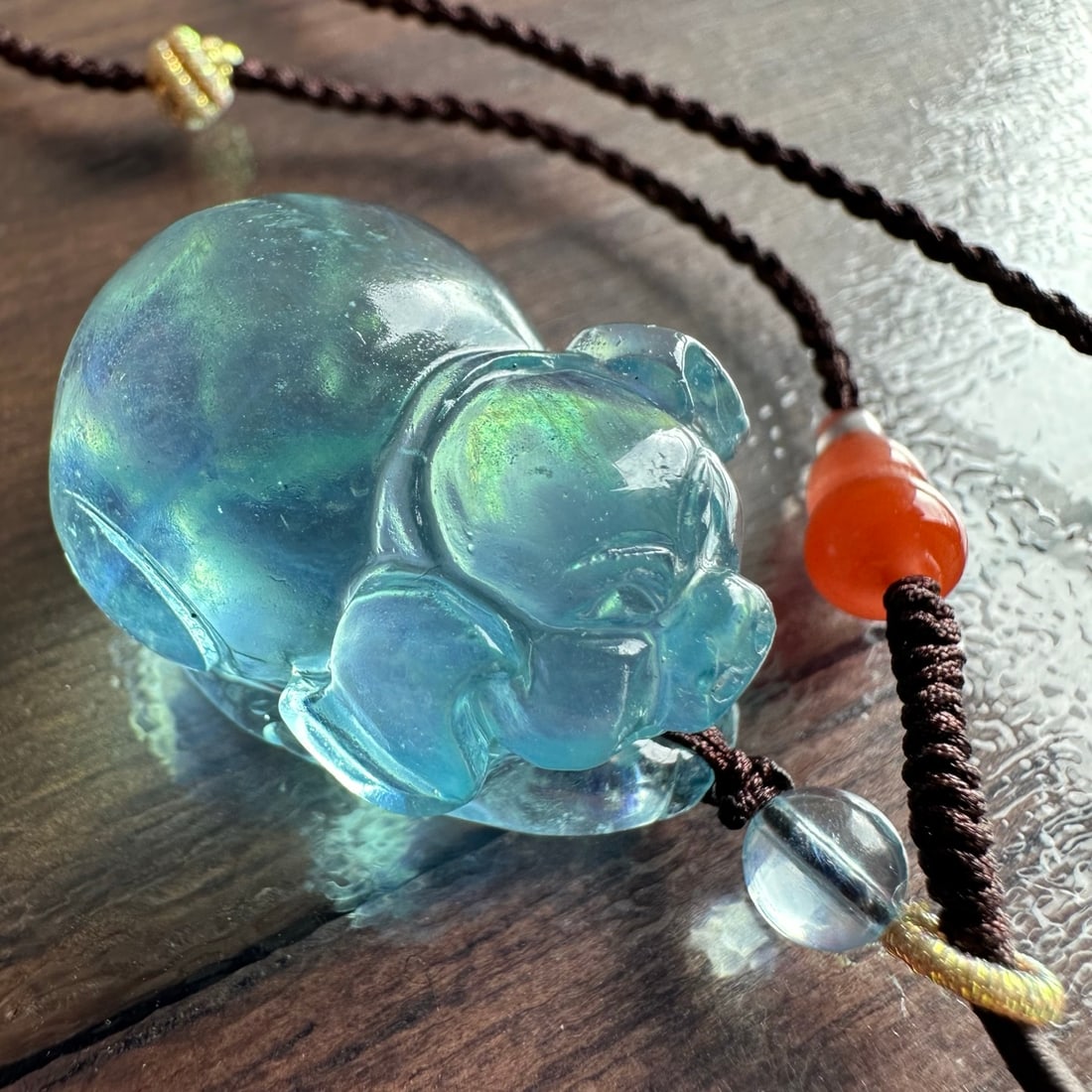 Natural Aquamarine Hand-Carved Pendant - Pig,Certificate - 2