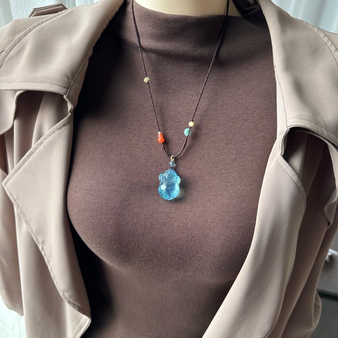 Natural Aquamarine Hand-Carved Pendant - Pig,Certificate - 9