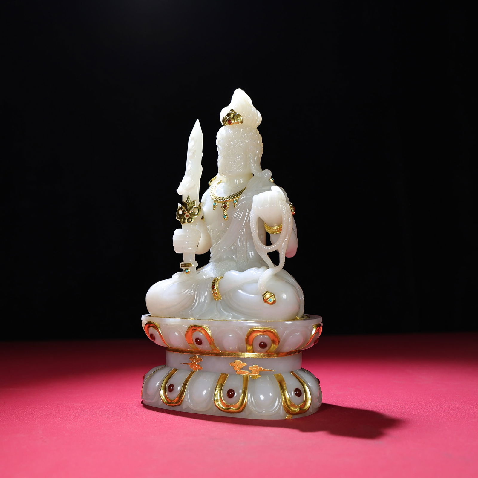 Gilt Gold Hetian Jade Statue - Kwan-yin,Old - 4