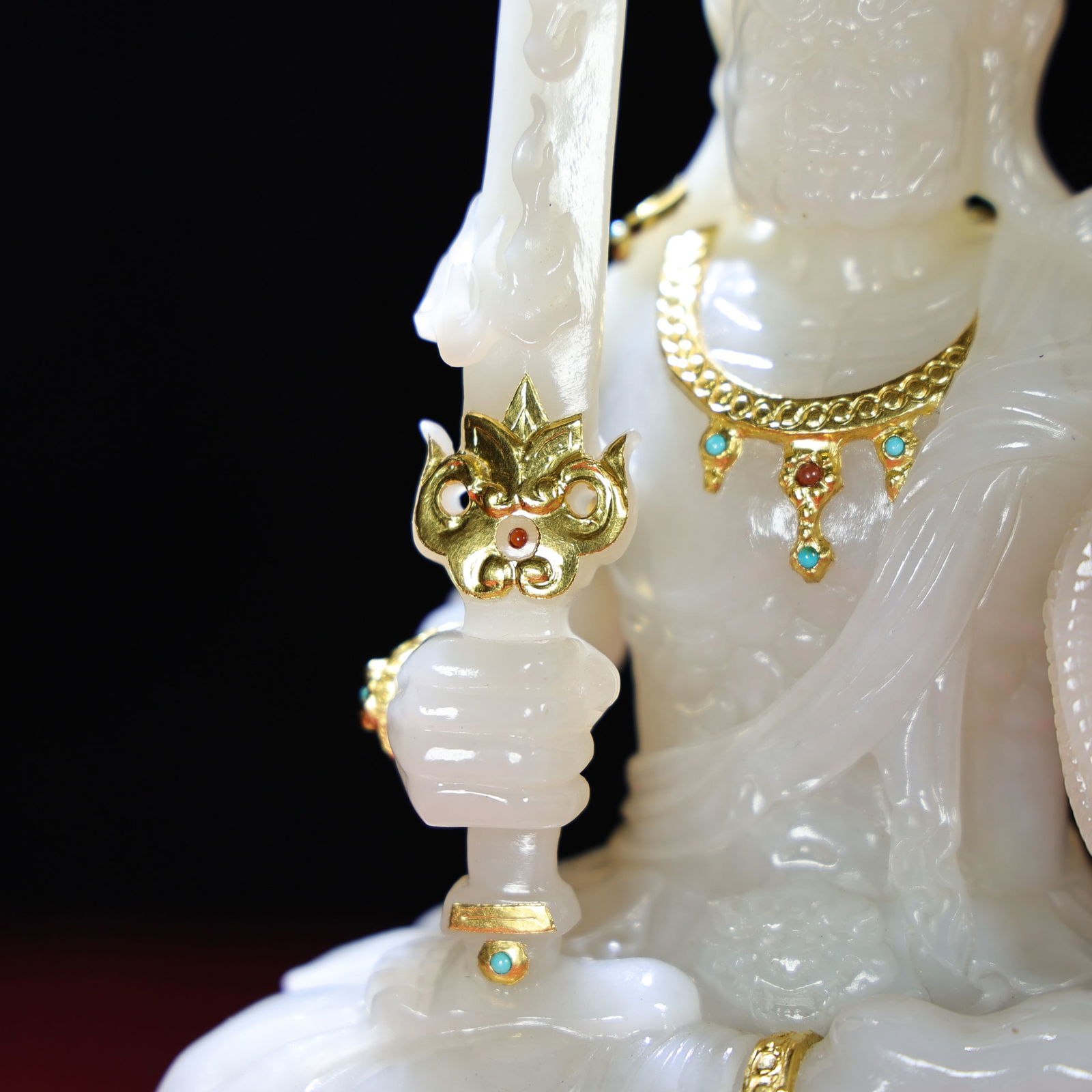 Gilt Gold Hetian Jade Statue - Kwan-yin,Old - 7