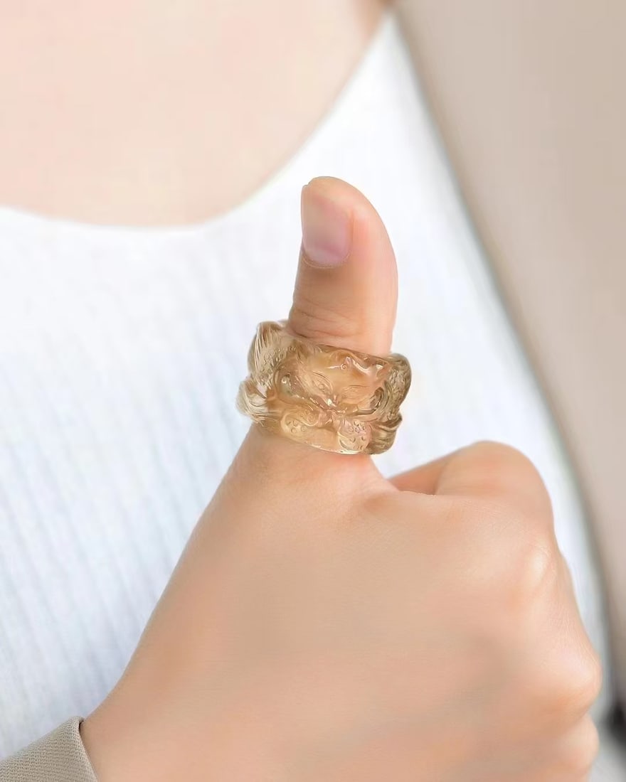 Inside Diameter 19mm Citrine Thumb Ring - Fox - 7