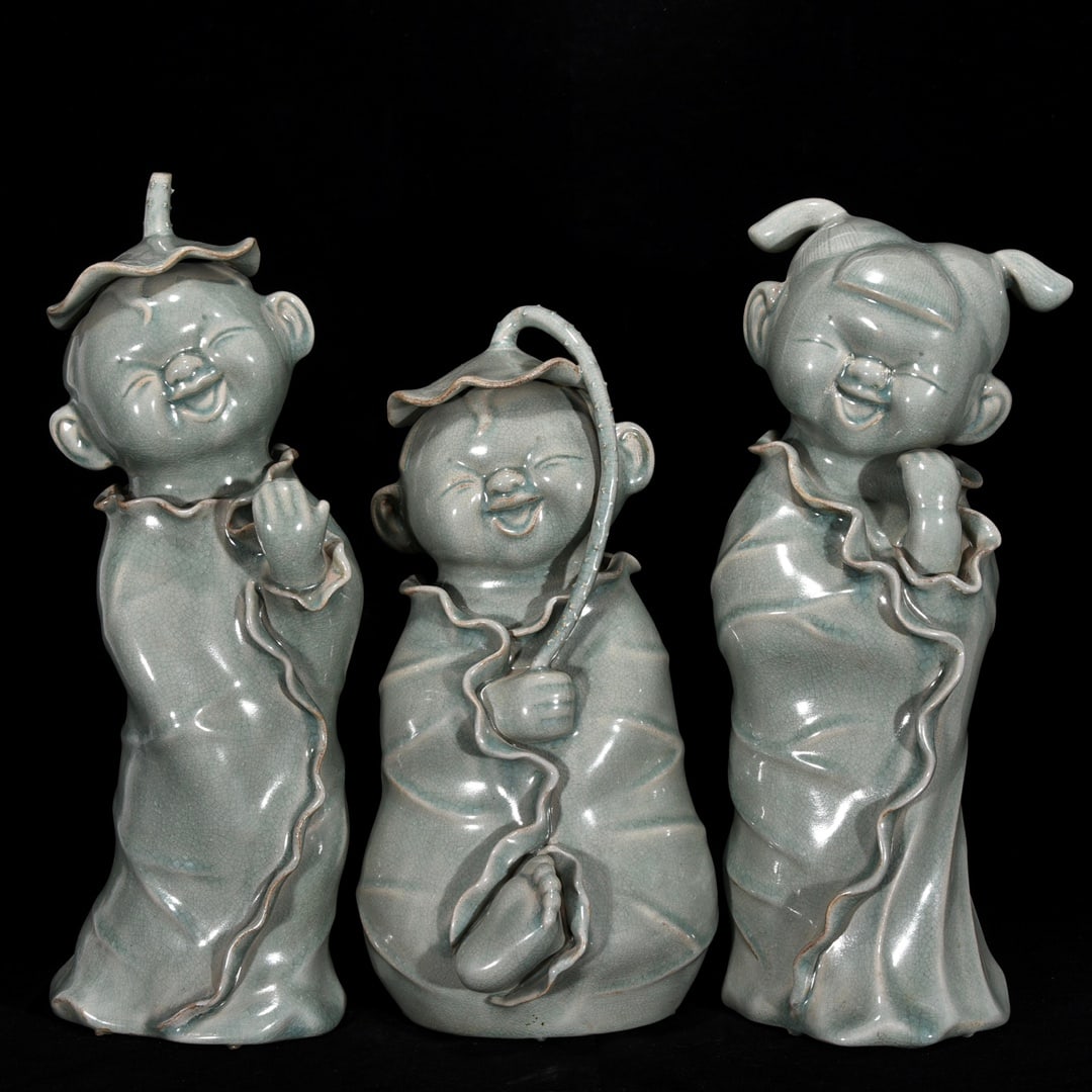 Ru Kiln Sky Blue Glaze Porcelain Statue - Kid: Title: Ru Kiln Sky Blue Glaze Porcelain Statue - Kid Origin: Chinese Date/Period: After1900 Materials: Porcelain Dimensions: 400x160(mm) 15.75x6.30(inches) Reserve: $1,199.00 Shipping:Domestic: