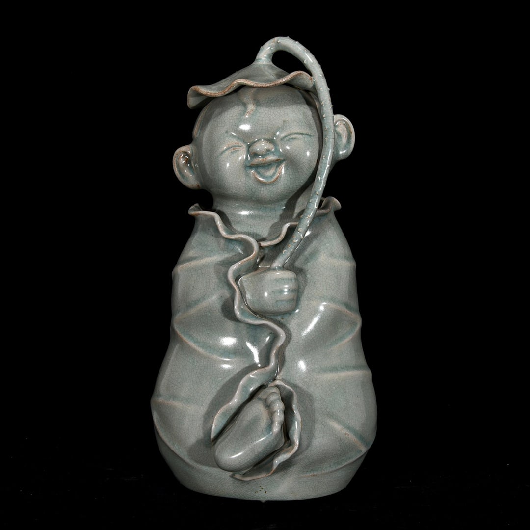 Ru Kiln Sky Blue Glaze Porcelain Statue - Kid - 2