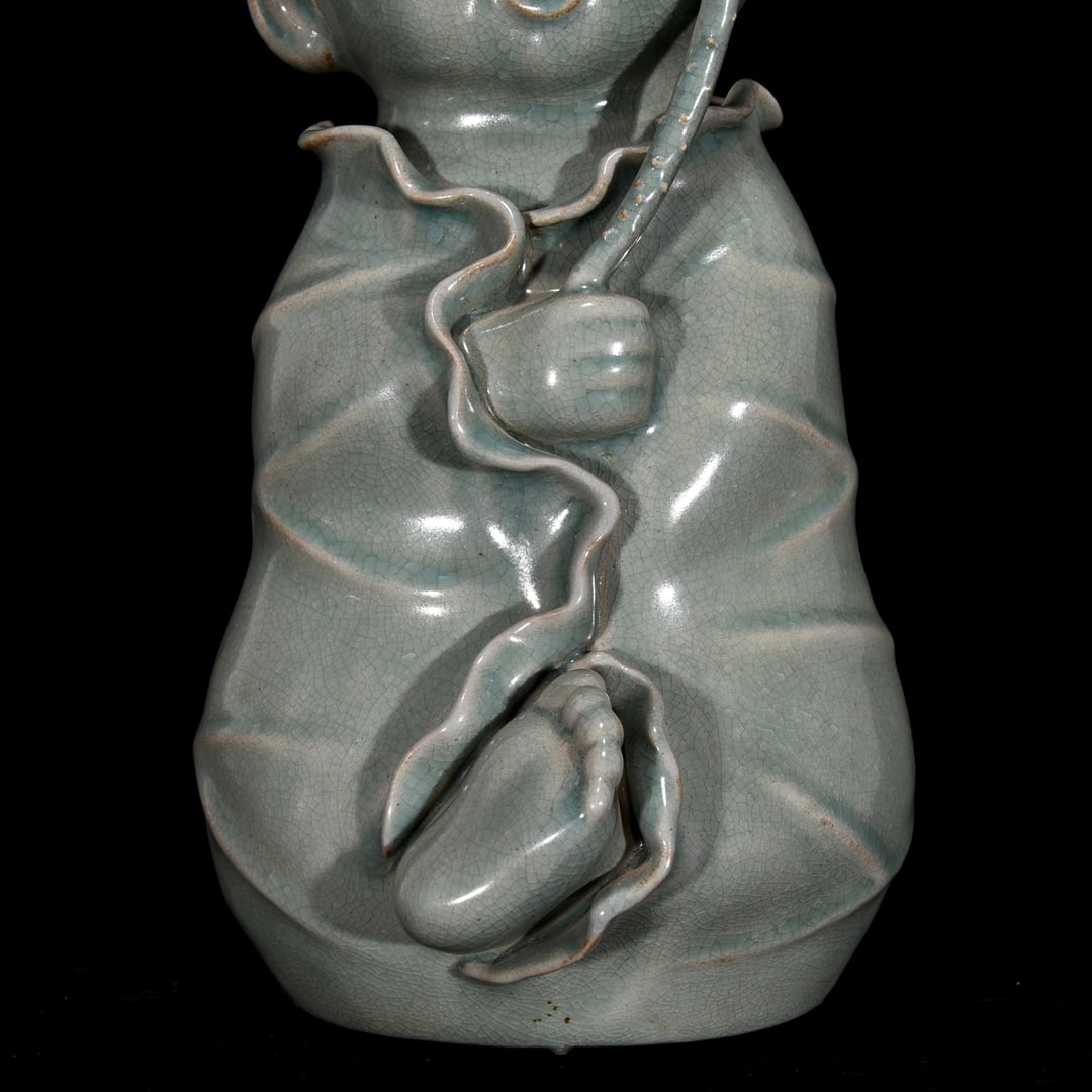 Ru Kiln Sky Blue Glaze Porcelain Statue - Kid - 4