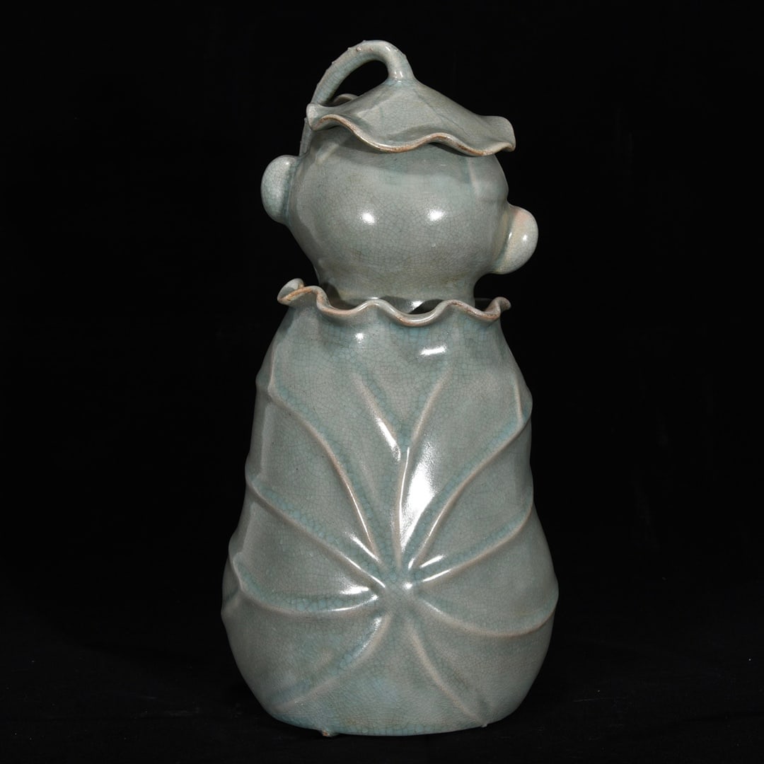 Ru Kiln Sky Blue Glaze Porcelain Statue - Kid - 5