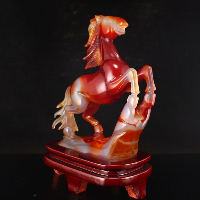 Agate Hand-Carved Horse Statue with Certificate - 3
