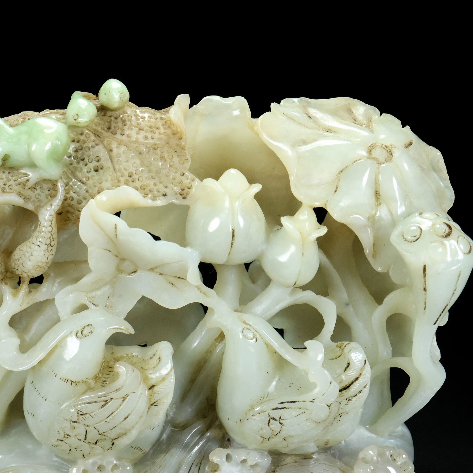 Hetian Jade Hand-Carved Mandarin duck,Lotus Statue - 6