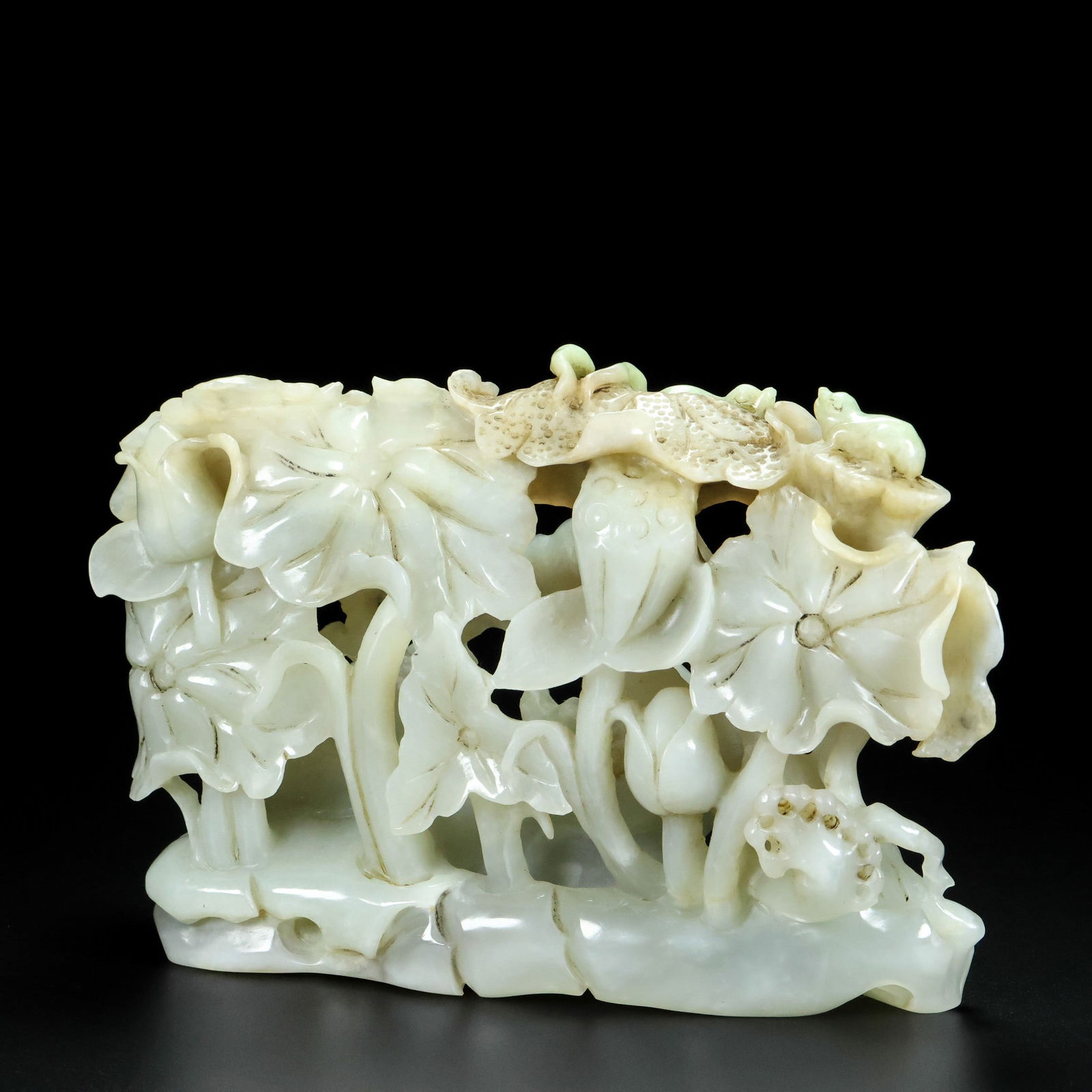 Hetian Jade Hand-Carved Mandarin duck,Lotus Statue - 7