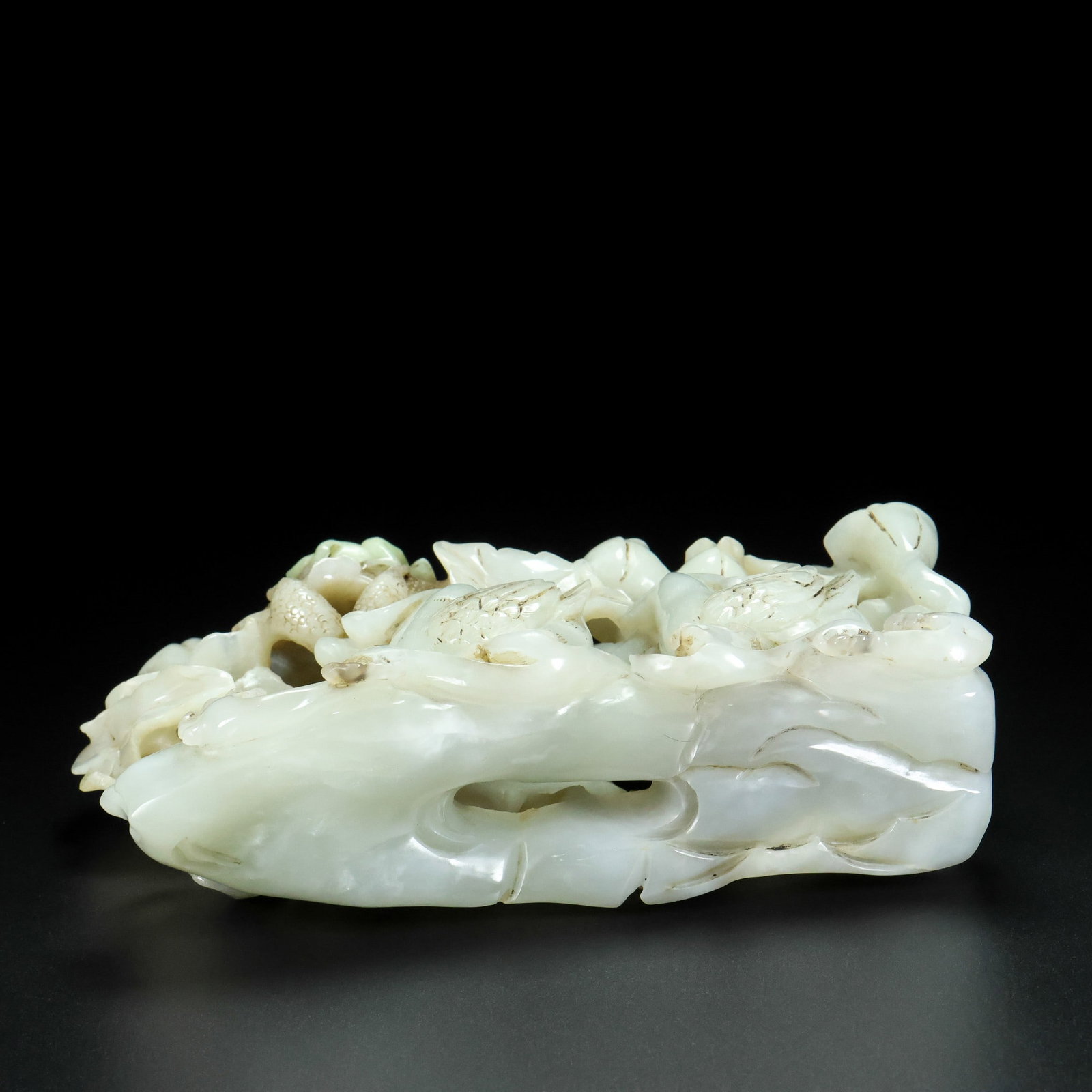 Hetian Jade Hand-Carved Mandarin duck,Lotus Statue - 9