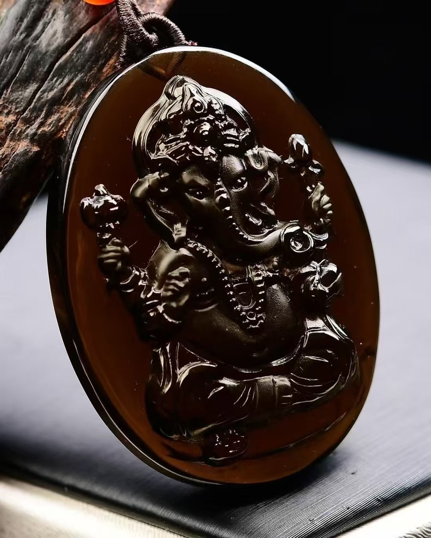 Citrine Fortune Deity Elephant Pendant - 2