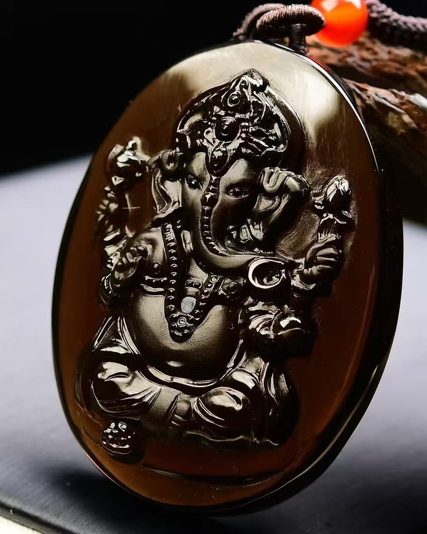 Citrine Fortune Deity Elephant Pendant - 3