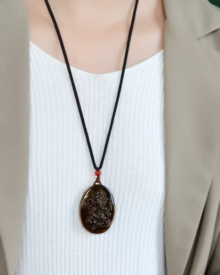 Citrine Fortune Deity Elephant Pendant - 6