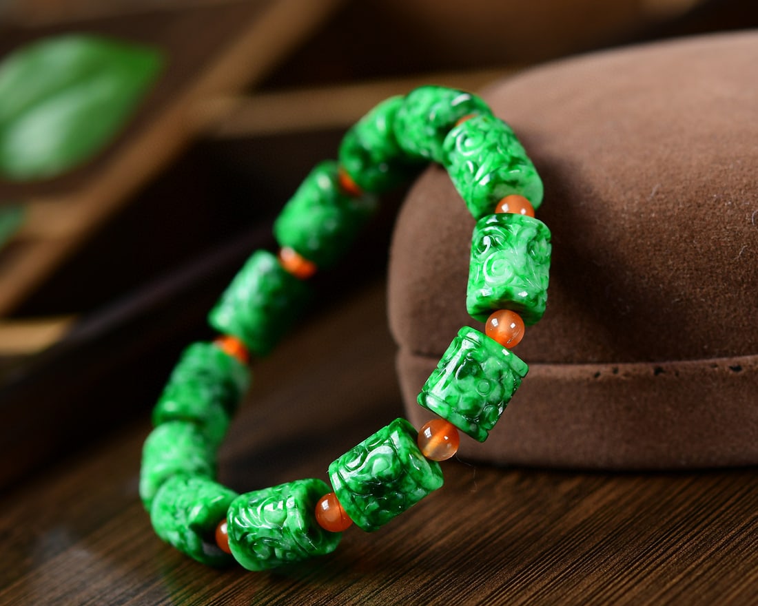 Green Jadeite Beads Bracelet with Certificate - 3