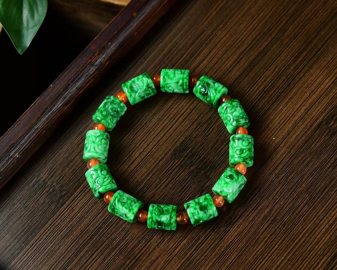 Green Jadeite Beads Bracelet with Certificate - 5