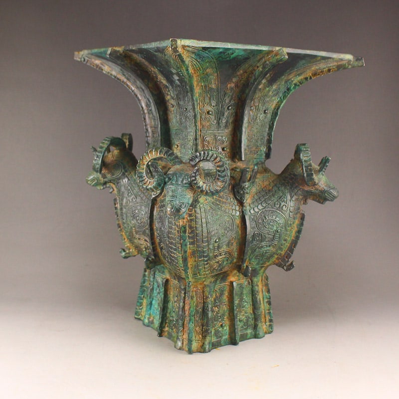 Bronze Sheep Head Statue - Zun - 4