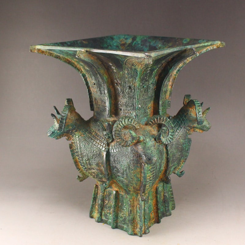 Bronze Sheep Head Statue - Zun - 5