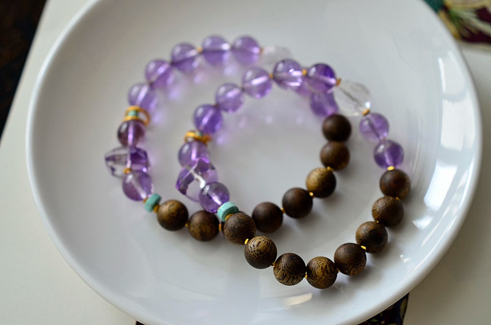 Amethyst,Chenxiang Wood Bracelet - 2