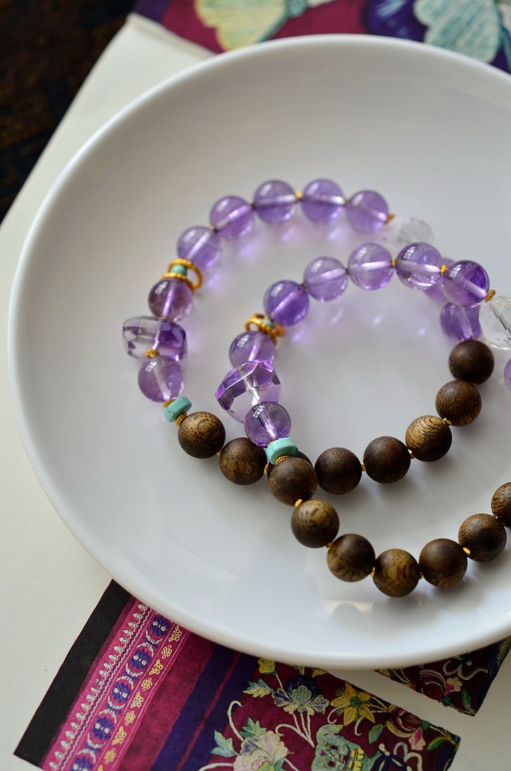 Amethyst,Chenxiang Wood Bracelet - 3
