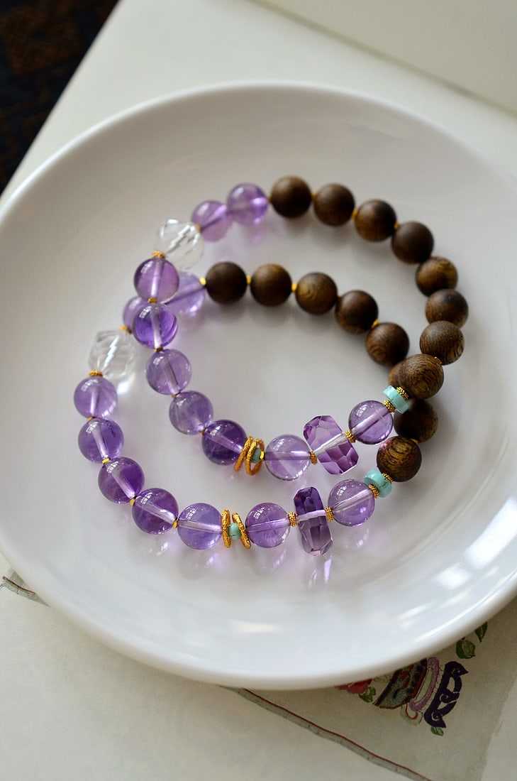 Amethyst,Chenxiang Wood Bracelet - 4
