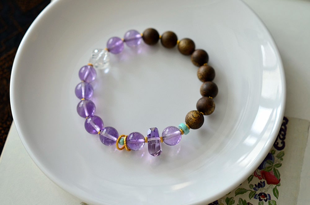 Amethyst,Chenxiang Wood Bracelet - 6