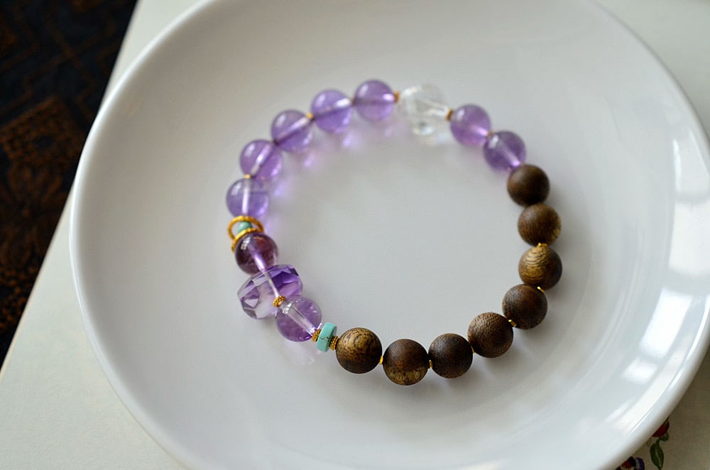 Amethyst,Chenxiang Wood Bracelet - 7
