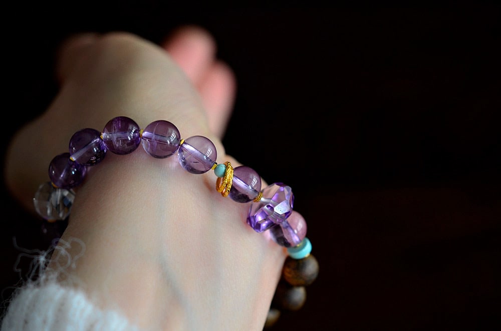 Amethyst,Chenxiang Wood Bracelet - 8