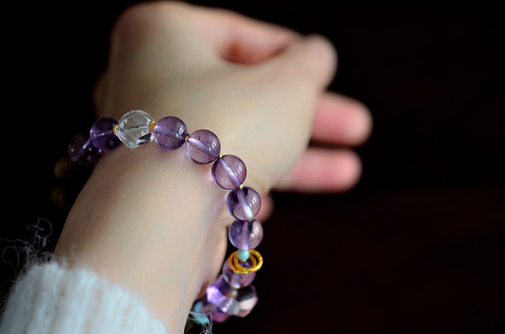 Amethyst,Chenxiang Wood Bracelet - 9