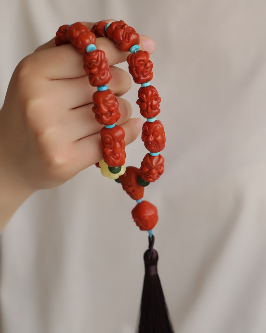 Nanhong Agate Hand-Carved Eighteen Arhat Hand Chain - 7