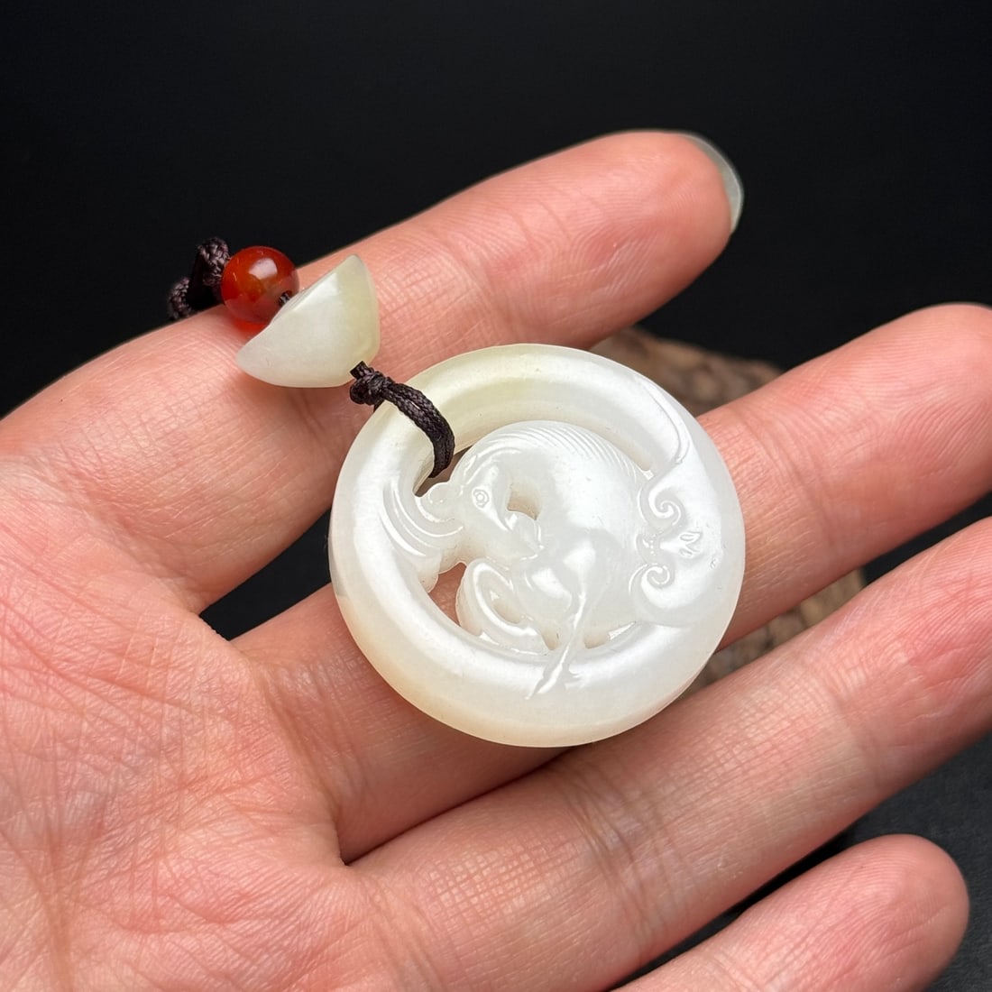 Hetian Jade Hand-Carved Horse Pendant - 9