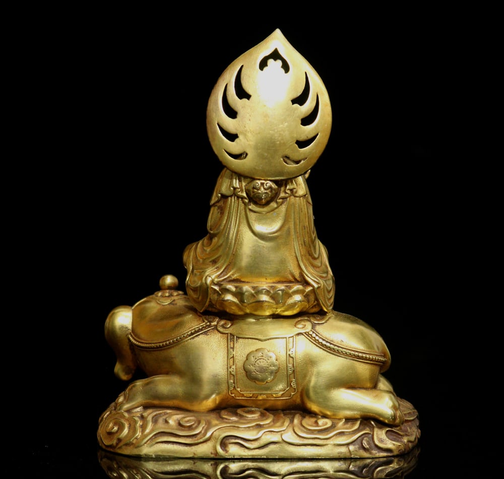 Gilt Gold Bronze Samantabhadra & Elephant Statue - 3