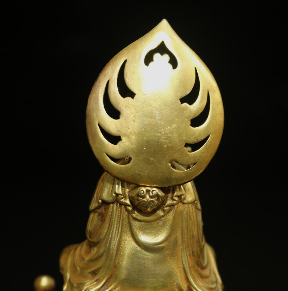 Gilt Gold Bronze Samantabhadra & Elephant Statue - 7