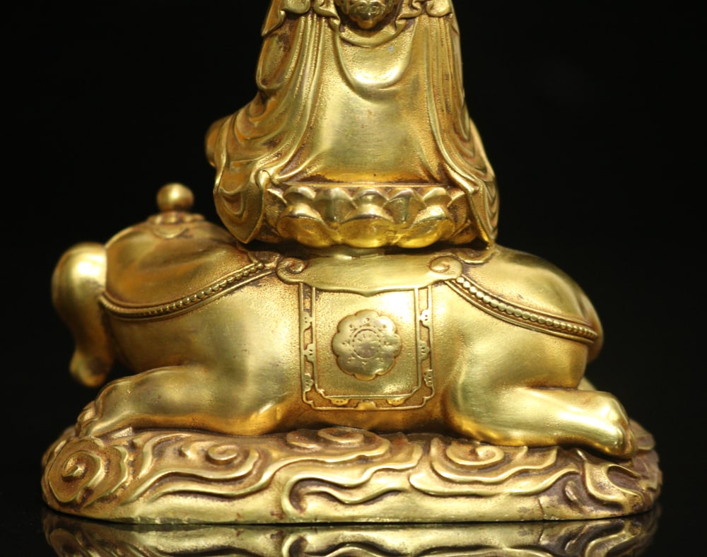 Gilt Gold Bronze Samantabhadra & Elephant Statue - 8