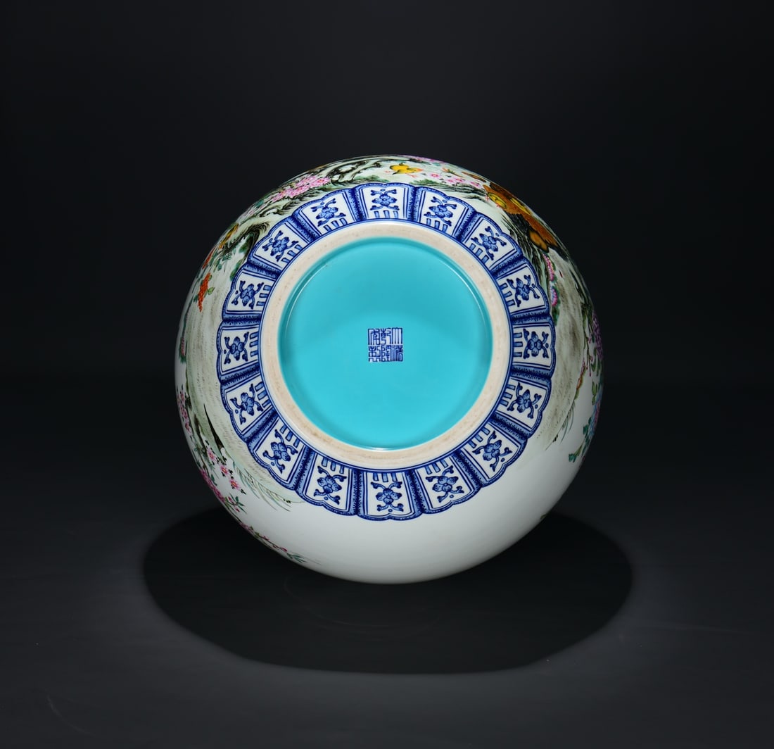 Famille Rose,Blue and White Porcelain Vase - Rooster,Peony - 9