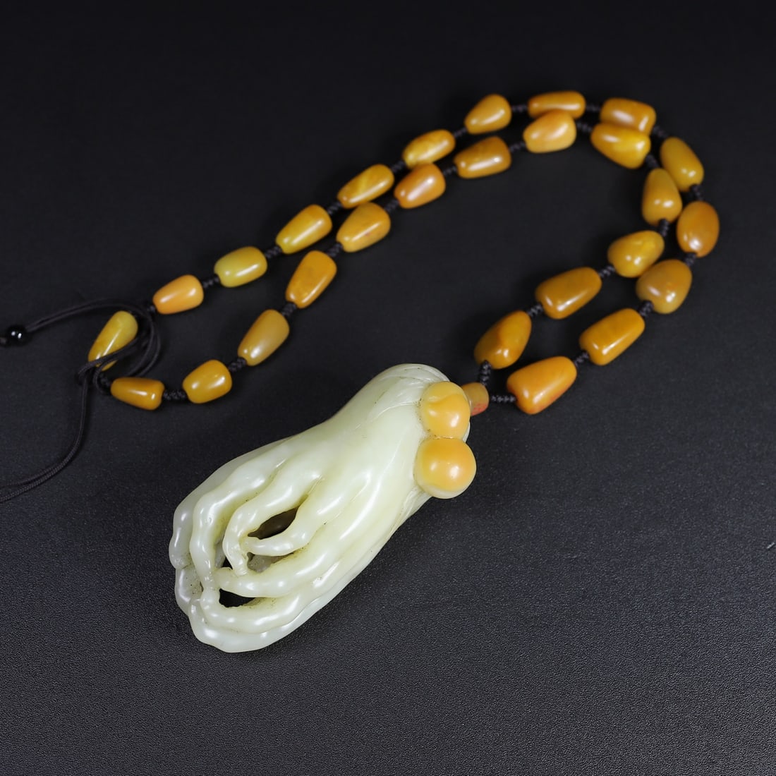 Shoushan Stone Hand-Carved Buddha's-hand Pendant w Necklace,Box - 2