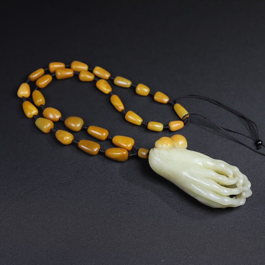 Shoushan Stone Hand-Carved Buddha's-hand Pendant w Necklace,Box - 5