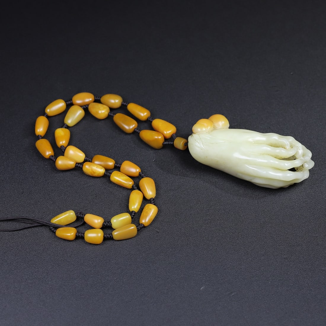 Shoushan Stone Hand-Carved Buddha's-hand Pendant w Necklace,Box - 6