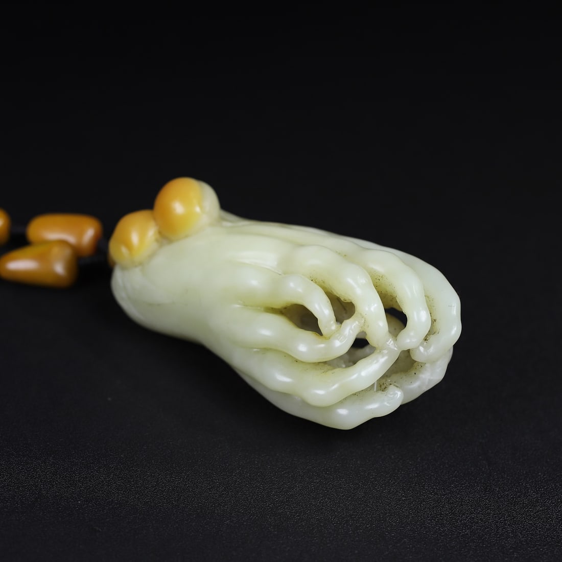 Shoushan Stone Hand-Carved Buddha's-hand Pendant w Necklace,Box - 7